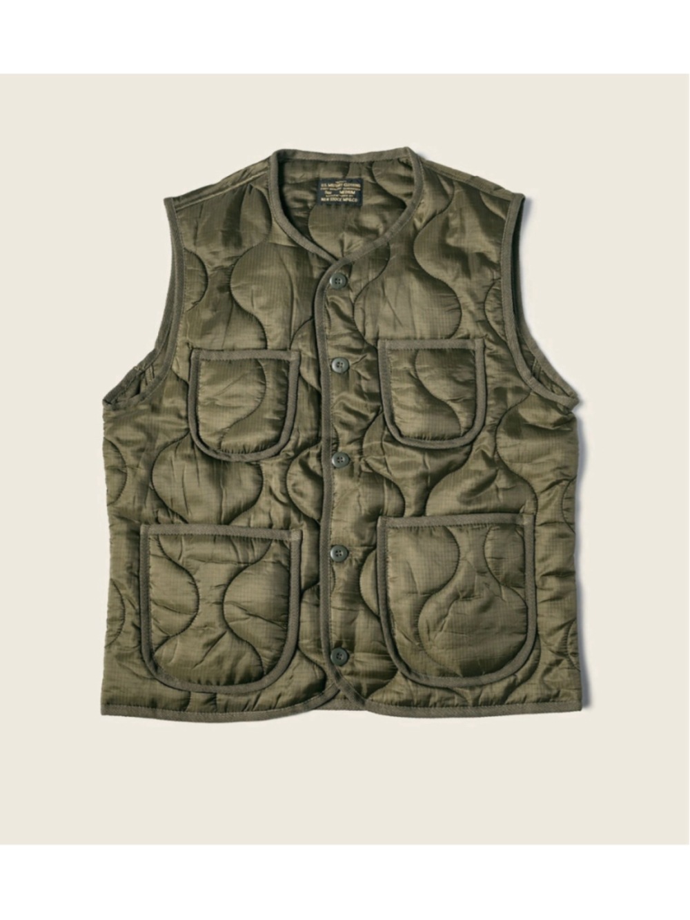 Military Style Quilted Padded Ripstop Nylon Vest - Olive S